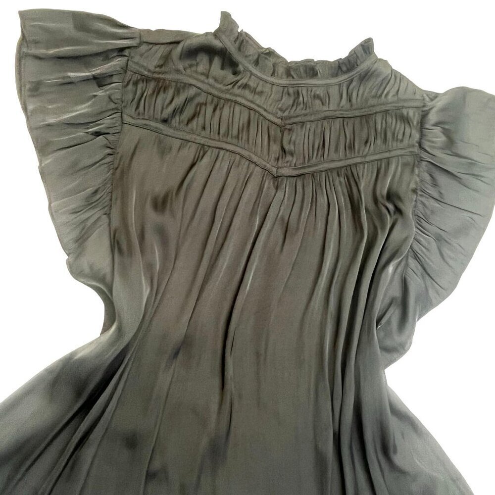 Joie Ruffle Neck Black Blouse Ladies Size Small Shirred Blouse Large Sleeves